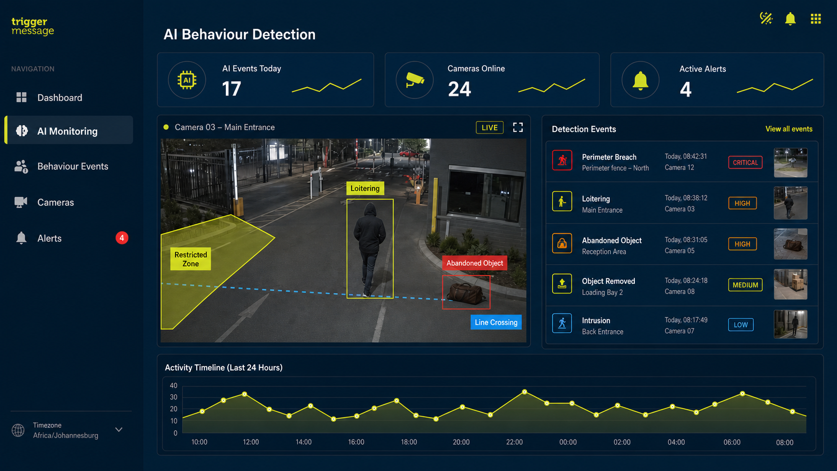 Trigger Message AI Behaviour Detection dashboard
